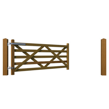 5 Bar Field Gate - hardwood iroko - open