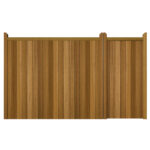 Brentwood Iroko Split Driveway Gate. Flat top gate with vertical cladding.