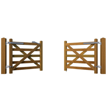 Double Cross Field Gate in Iroko Hardwood - open