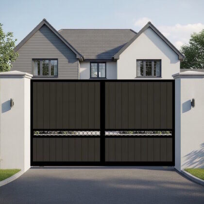 Flat Top Sliding Gate in Composite - with vertical cladding The Sandbanks
