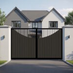 Flat Top Sliding Gate in Composite - with vertical cladding and spindles - The Lyndhurst