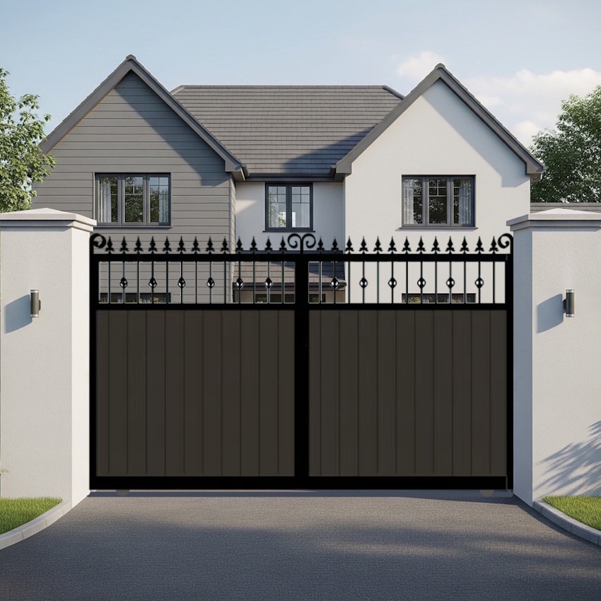 Flat Top Sliding Gate in Composite - with vertical cladding and spindles - The Wilton
