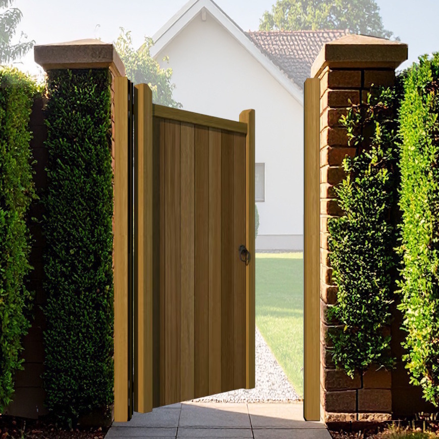 Hardwood Pedestrian Side Gate - Flat Top The Brentwood - open