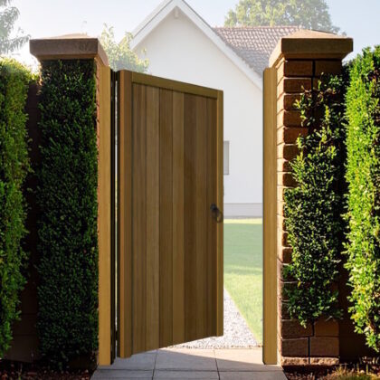 Hardwood Pedestrian Side Gate - Flat Top The Guildford - open