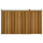 3/4 split entrance gate in iroko hardwood. Flat top design with fleur de lys header