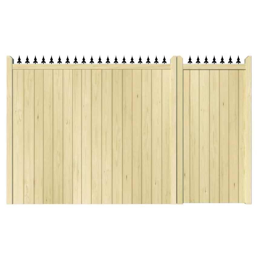 London Pine Split Driveway Gate - Flat top wooden gate with fleur de lys header