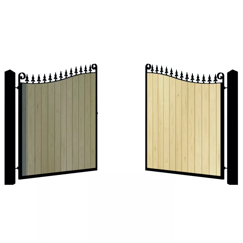 Metal Framed Driveway Gate in Pine - The Stratford - open