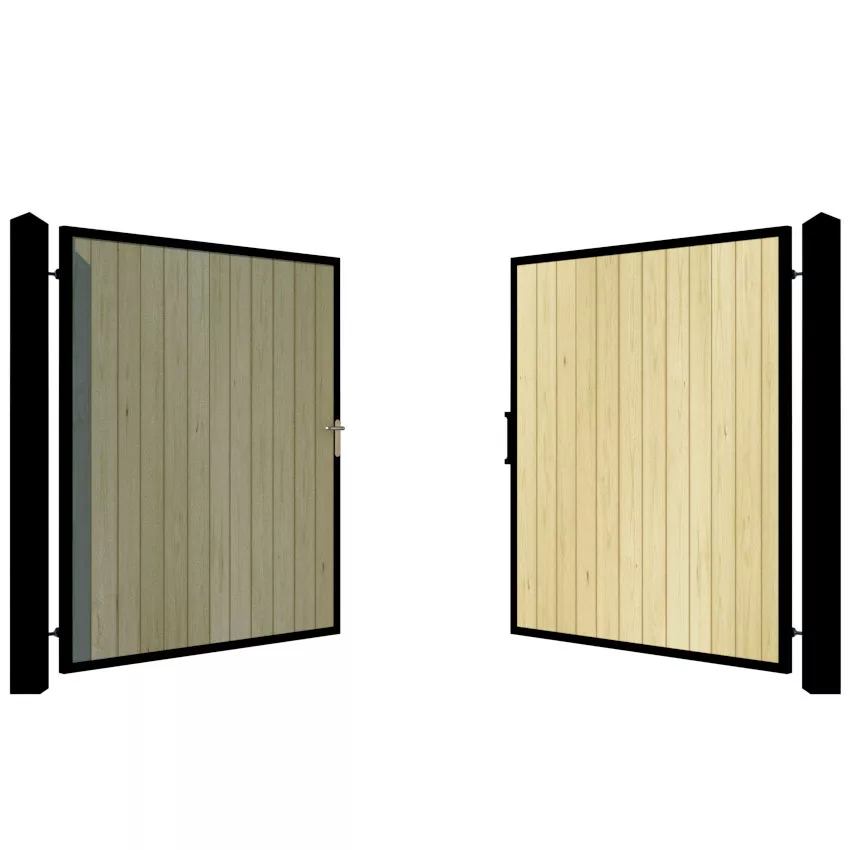 Metal Framed Driveway Gate in Pine - The York - open