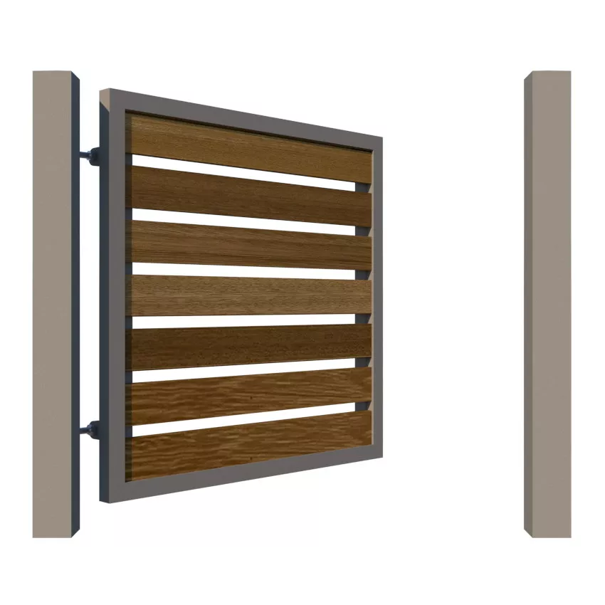 Metal Framed Garden Gate with Iroko - The Kingston - open