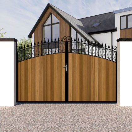 Metal Framed and Timber Driveway Gate - Bow Neck - The Oxford