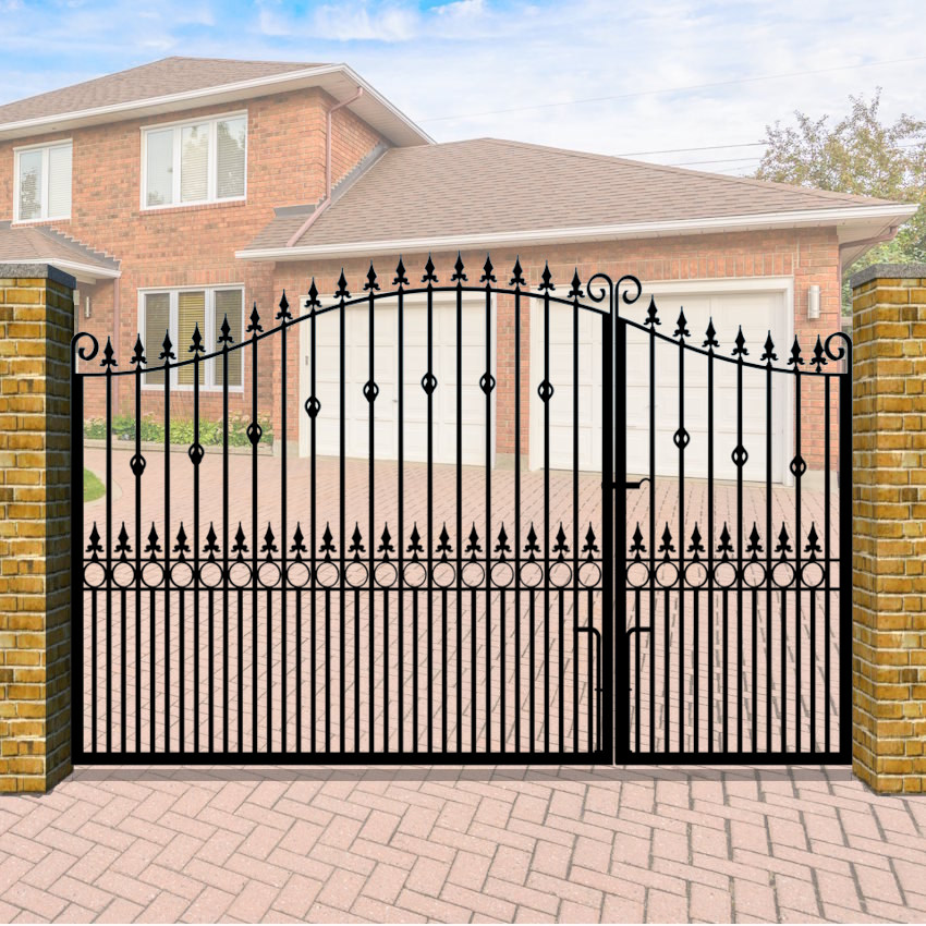 Metal Split Driveway Gate The Farnham - swan top with vertical bars
