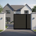 Modern Sliding Gate in Composite - Flat top with vertical cladding - The Warwickshire - open