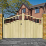 Outwood Wooden Driveway Gates - Swan Neck with Spindles