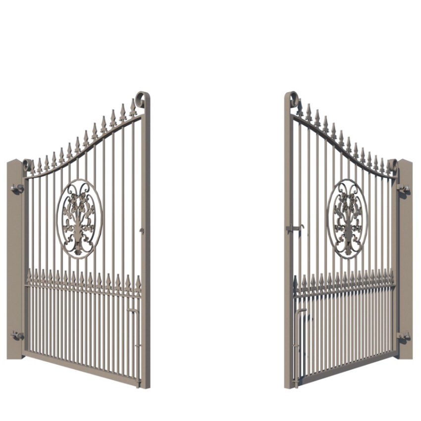 The Buckinghamshire metal driveway gate - showing opening - from rear
