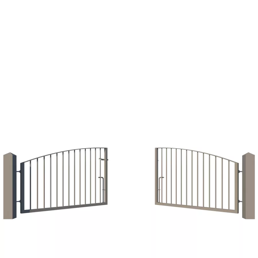 The Bude Low metal driveway gate - showing opening