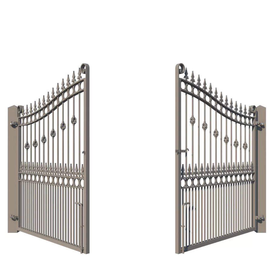 The Goldsworth Metal Driveway Gate - showing opening - rear view