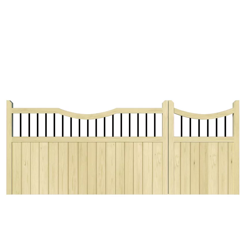 Woodchurch Pine Split Driveway Gate_wood with metal bar spindles