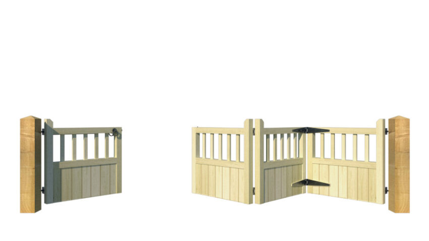 Wooden Bi-fold Driveway Gates - The Baywood - front 1 3 open