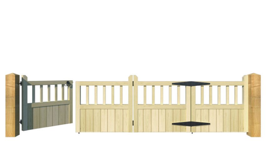 Wooden Bi-fold Driveway Gates - The Baywood - front 1 open