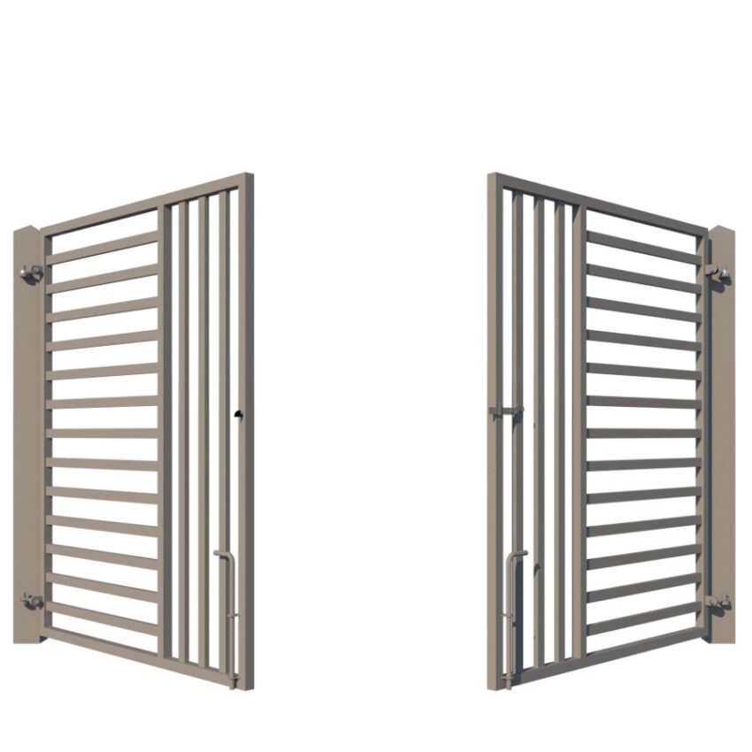 Modern Metal Driveway Gate design - the Chelsea - showing opening - rear view