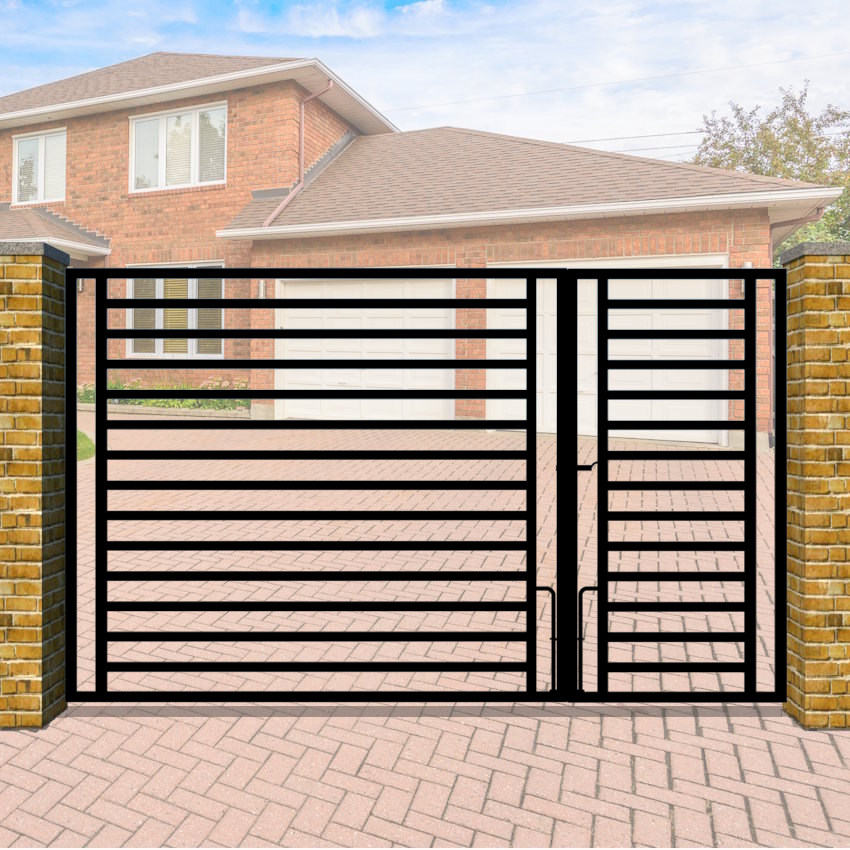 Modern Metal Split Driveway Gate The Camden - Flat top with horizontal bars