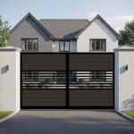Modern Sliding Gate in Composite - Flat top with vertical cladding - The Westgate