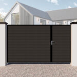 Modern Split Entrance gate with flat top in anthracite grey