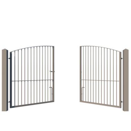 The Bude High metal driveway gate - shown opening