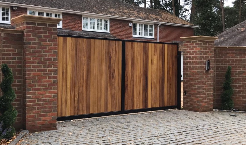 Sliding Gate with Metal Framed Timber Infill
