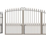 Metal Bi-fold Driveway Gates - The Swindon Low - closed with pedestrian gate open