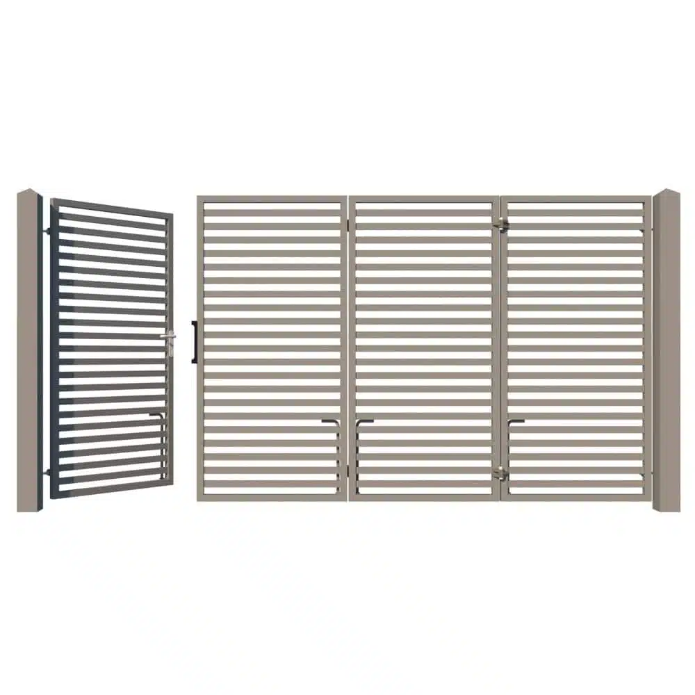 Modern Metal Bi-fold Driveway Gate Design - The Charlton - pedestrian open