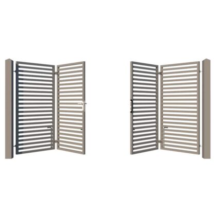 Modern Metal Bi-fold Driveway Gate Design - The Charlton - showing opening