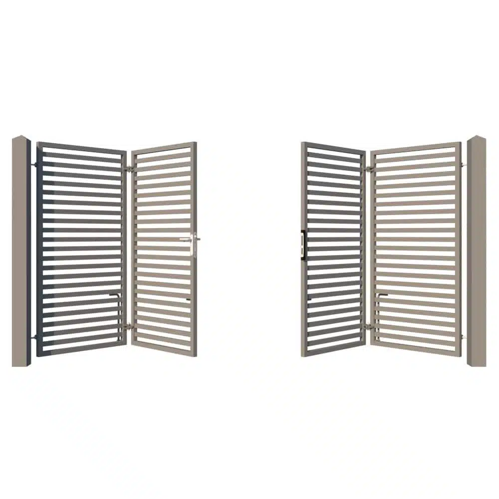 Modern Metal Bi-fold Driveway Gate Design - The Charlton - showing opening