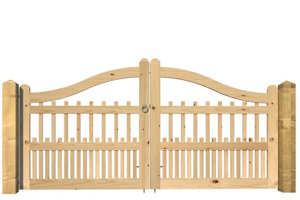Open panelled driveway gate in softwood