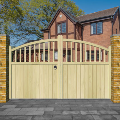 Bow top Durham Wooden Driveway Gates - with Spindles