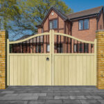 Suffolf Wooden Driveway Gates - Swan Neck with Spindles