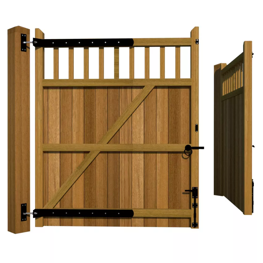 Hardwood Driveway Gates - The Baywood High - rear open
