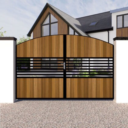 Metal Framed and Timber Driveway Gate - Bow Neck - The Haverhill