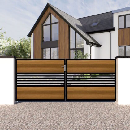 Metal-Framed-with Iroko-timber-Driveway-Gate-The-WestgateLow - modern flat top