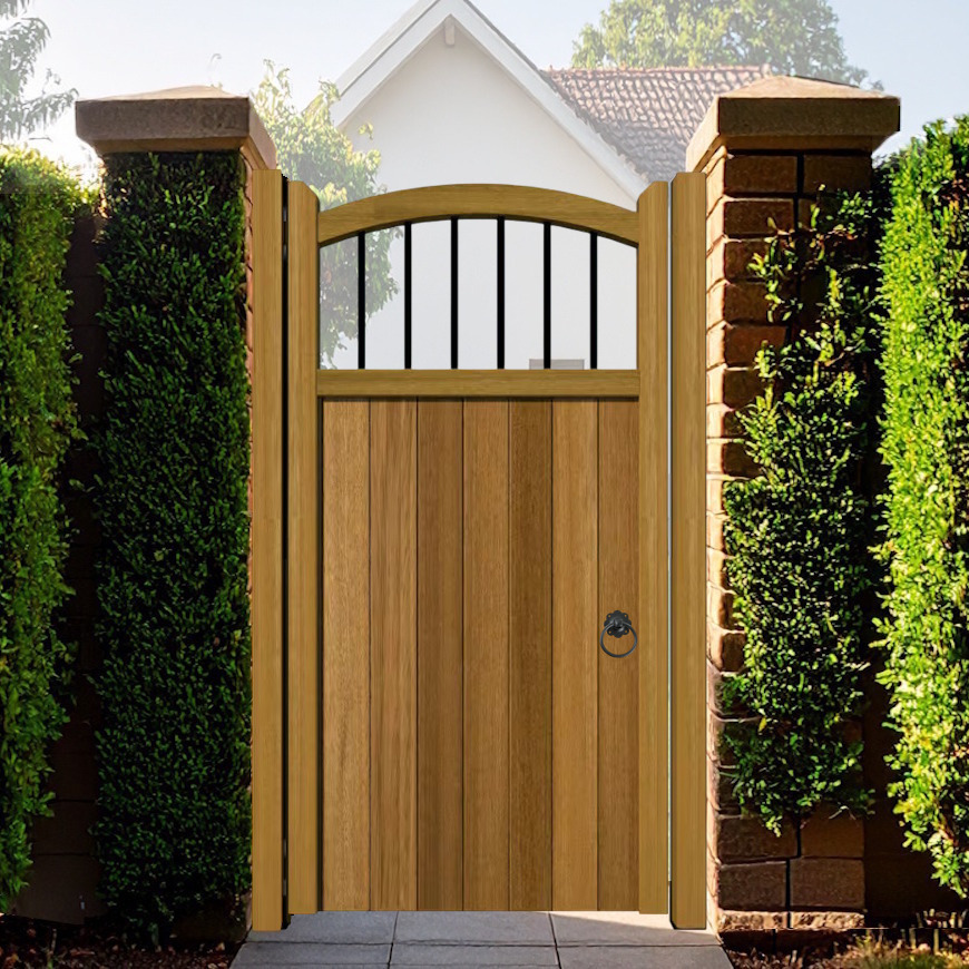 The Woodbridge Hardwood Side Gate - bow top with metal spindles