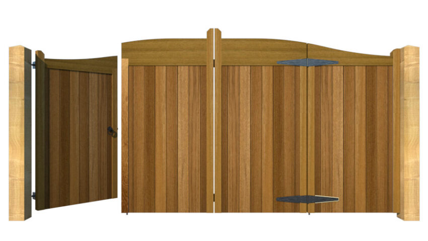 Bi-fold Gates - The Brookwood - Hardwood - front 3+1