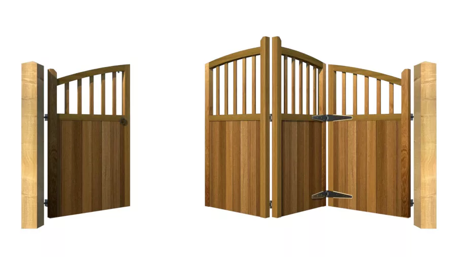Bi-fold Gates - The Durham - Hardwood - front 3+1 opening