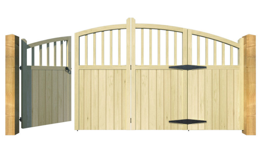 Wooden Bi-fold Driveway Gates - The Durham - front 1 + 3