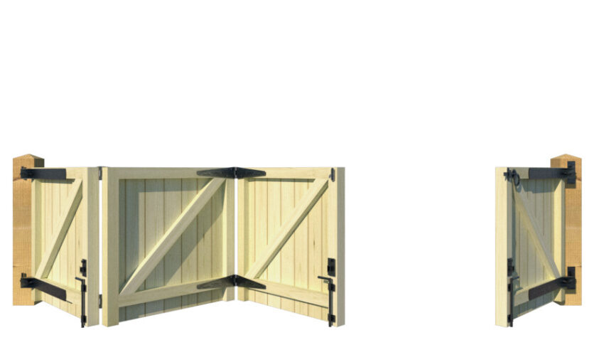 Wooden Bi-fold Driveway Gates - The Guildford Low - rear - 3+1 - opening