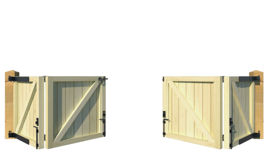 Wooden Bi-fold Driveway Gates - The Guildford Low - rear - opening