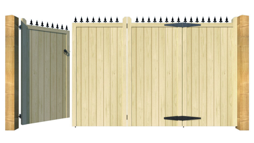 Wooden Bi-fold Driveway Gates - The London - front 1 open