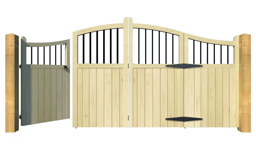 Wooden Bi-fold Driveway Gates - The Suffolk - front pedestrian