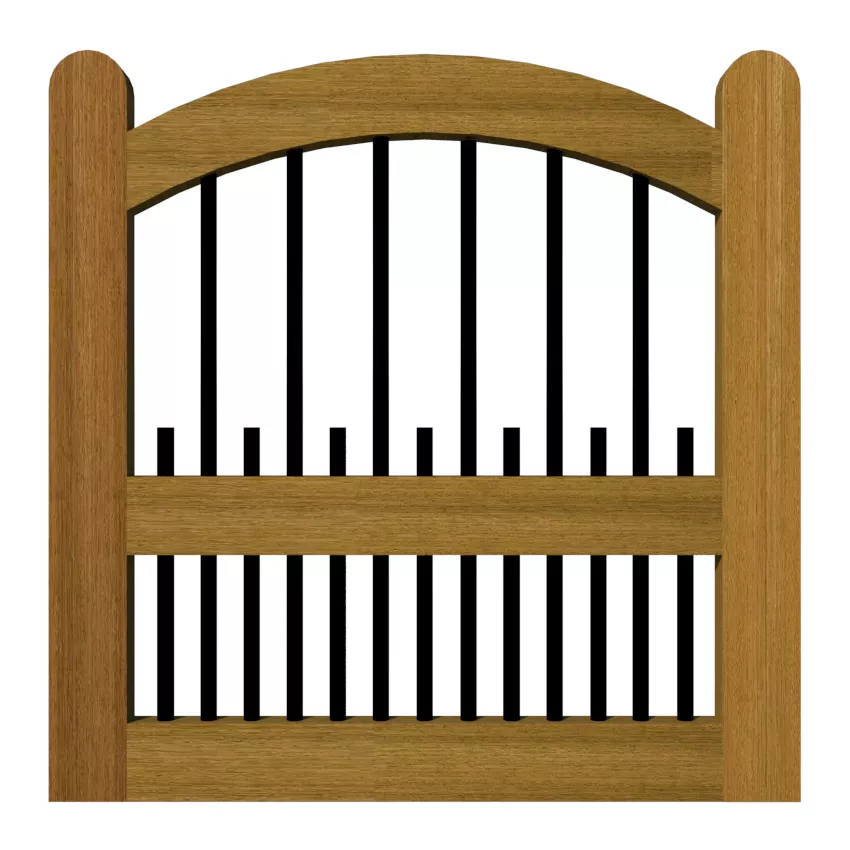 Garden Gates - The Bibury. Bow top design with metal dog bars
