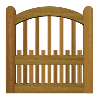 Bow top garden gate with wooden spindles