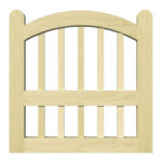 Bow top garden gate with vertical wooden spindles